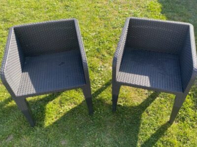 Lot 2 fauteuils de jardin en résine tressée (gris anthracite)