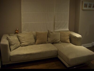 Canapé d’angle en suédine beige - excellent état